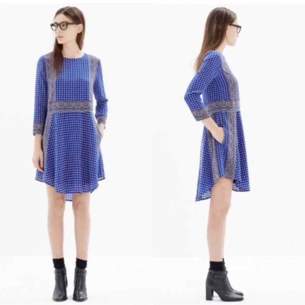 Madewell Blue Silk Ascot Dress XXS